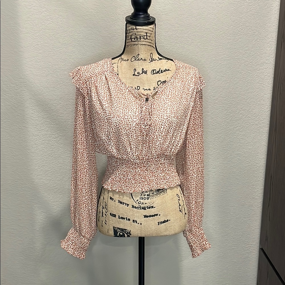 Women's Rust Cheetah Print Smocked Blouse